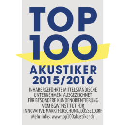 Auszeichnung TOP100 Akustiker für das Jahr 2015 und 2016.