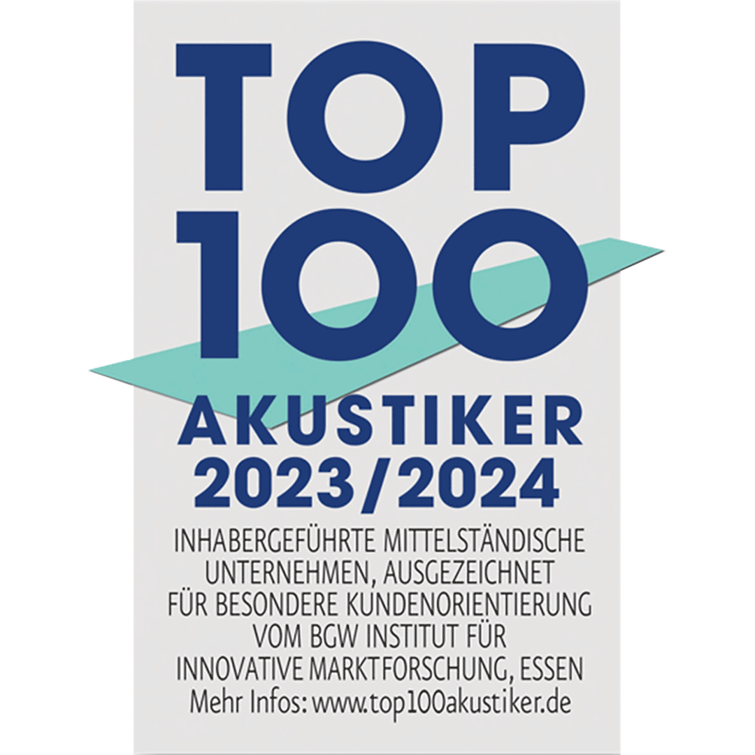 Auszeichnung TOP100 Akustiker für das Jahr 2023 und 2024.